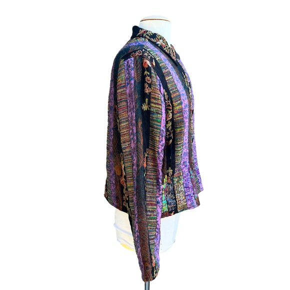 Coldwater Creek Floral Embroidered Patchwork Velvet Multi Color Sequin Jacket - Picture 2 of 9